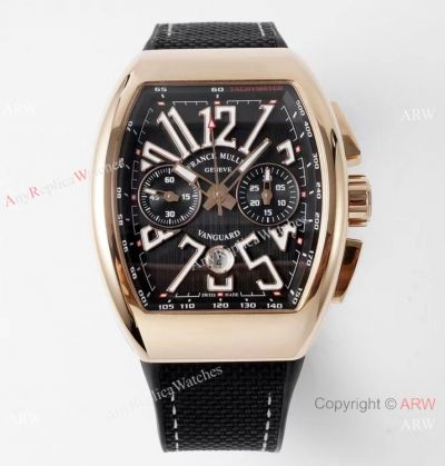 Swiss Grade 1 Replica Franck Muller Vanguard Yachting V45 Rose Gold Black Men Watch Seagull 7750 Chronograph